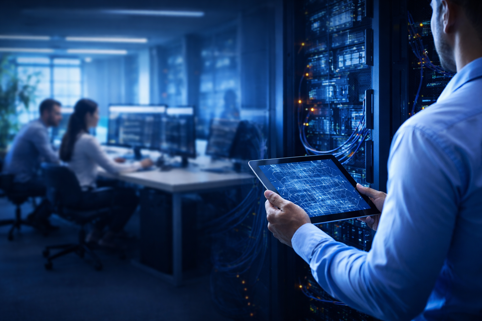 IT professional supporting data center infrastructure